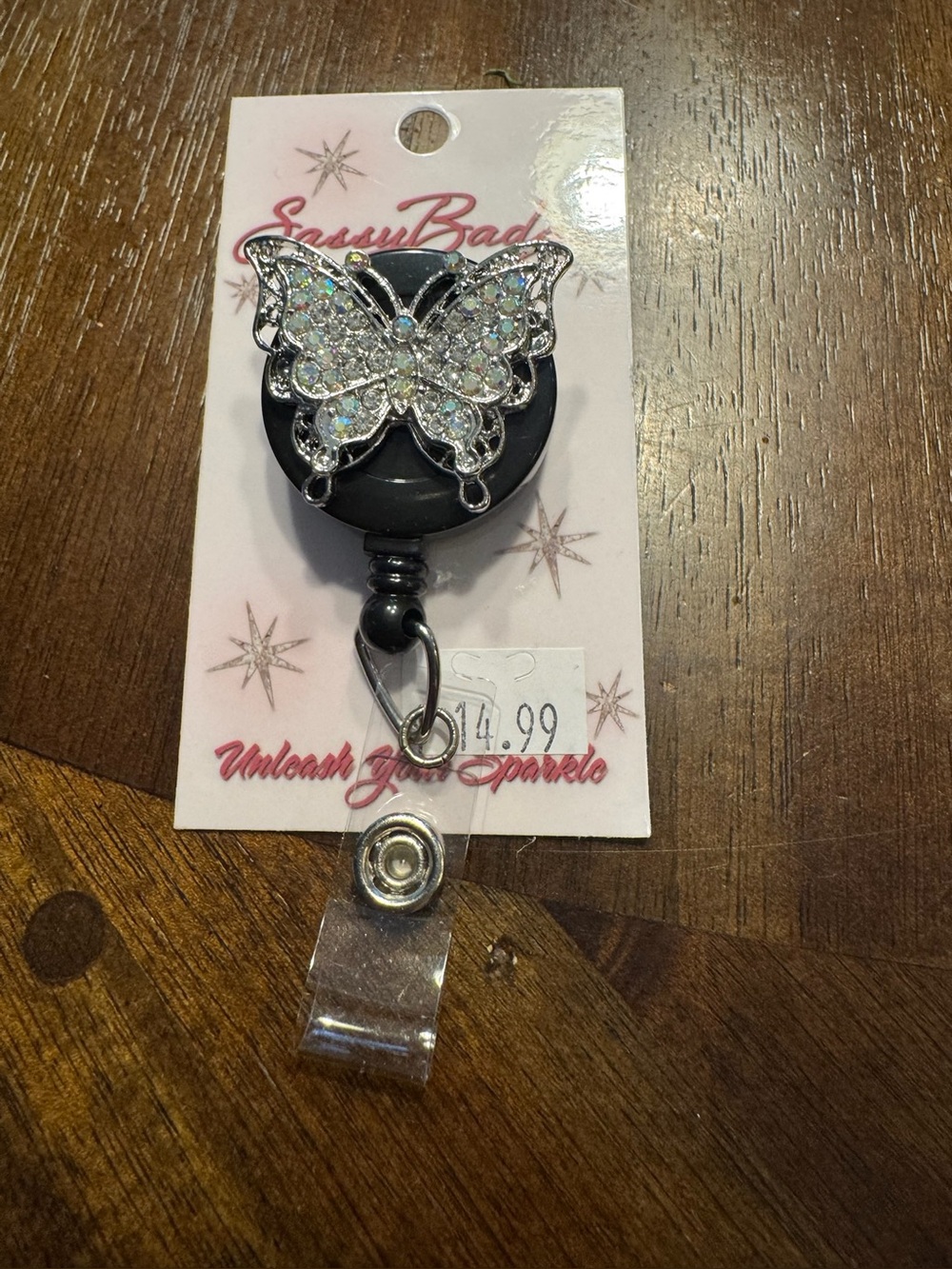 Rhinestone Butterfly Badge Reel - Clear Sparkle